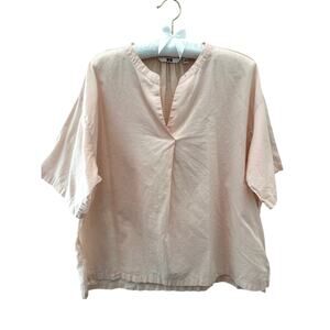 UNIQLO | Blush Pink Cotton Boxy Short Sleeve Minimalist Blouse Top | XL